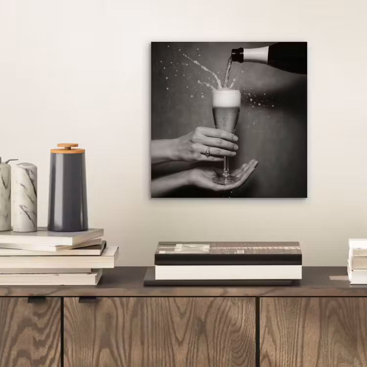 Champagnefles - Glas - Minimalistisch - Spetters aluminium wit klein -sfeer1