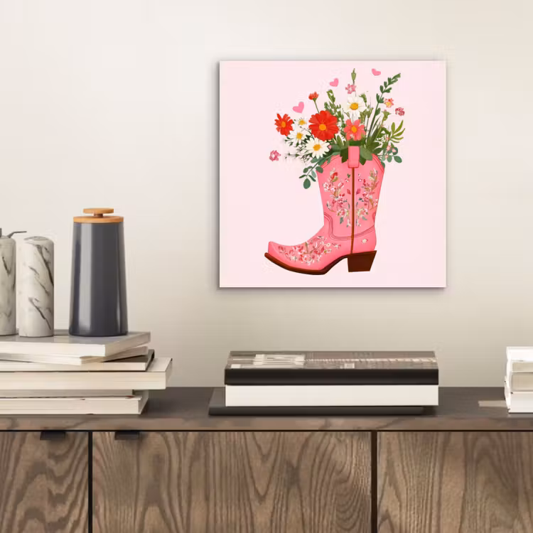 Cowboylaarzen - Roze - Boeket - Bloemen aluminium wit klein -sfeer1
