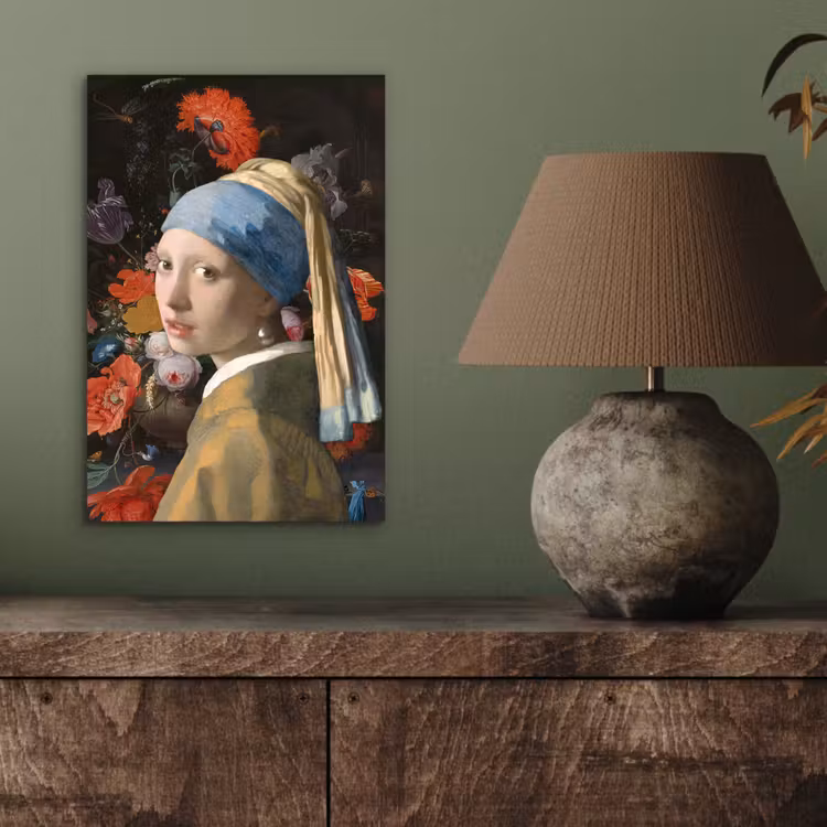 Meisje met de parel - Johannes Vermeer - Bloemen aluminium wit klein -sfeer2