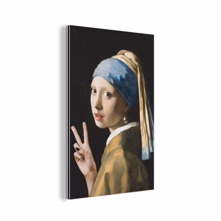 Meisje met de parel - Johannes Vermeer - Peace aluminium wit klein -3d