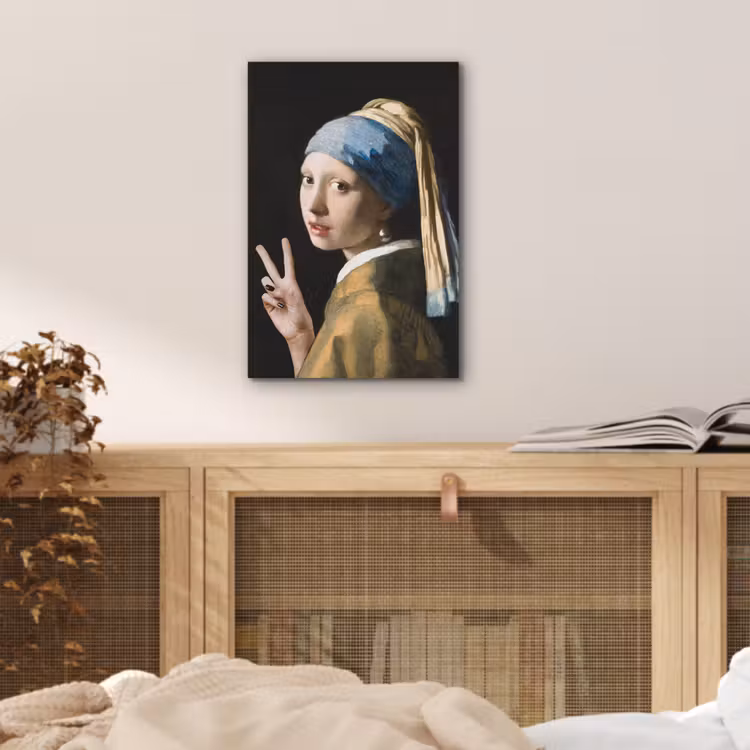 Meisje met de parel - Johannes Vermeer - Peace aluminium wit klein -sfeer3
