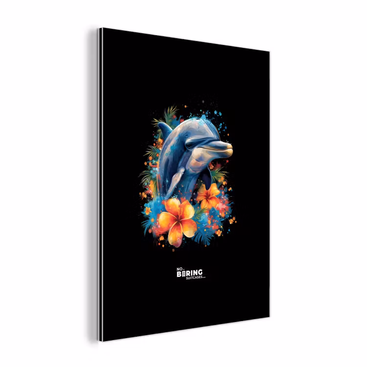 Dolfijn te midden van graffiti bloemen aluminium wit klein -3d