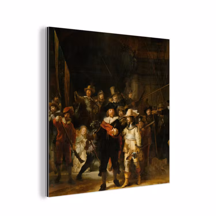 De Nachtwacht - Schilderij van Rembrandt van Rijn aluminium wit klein -3d