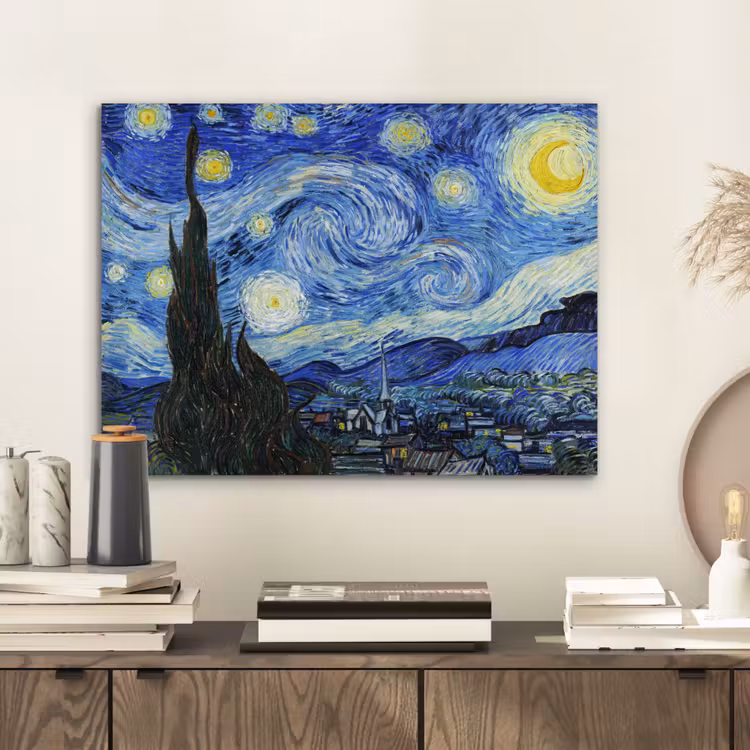 De sterrennacht - Vincent van Gogh aluminium wit klein -sfeer1