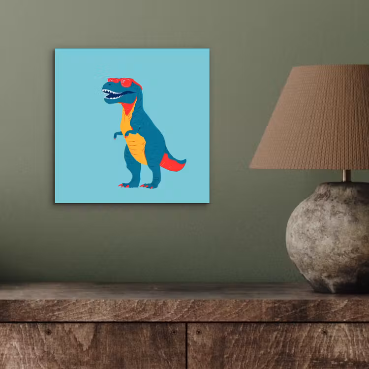 Dinosaurus - Blauw - Zonnebril aluminium wit klein -sfeer2