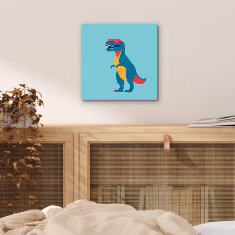 Dinosaurus - Blauw - Zonnebril aluminium wit klein -sfeer3