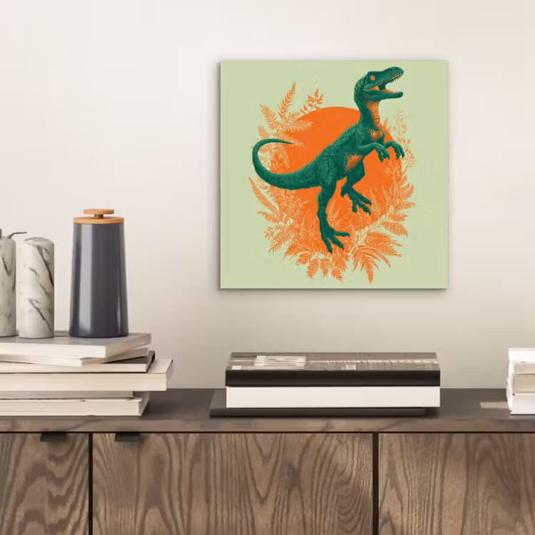 Dinosaurus - Groen - Planten - Cirkel aluminium wit klein -sfeer1