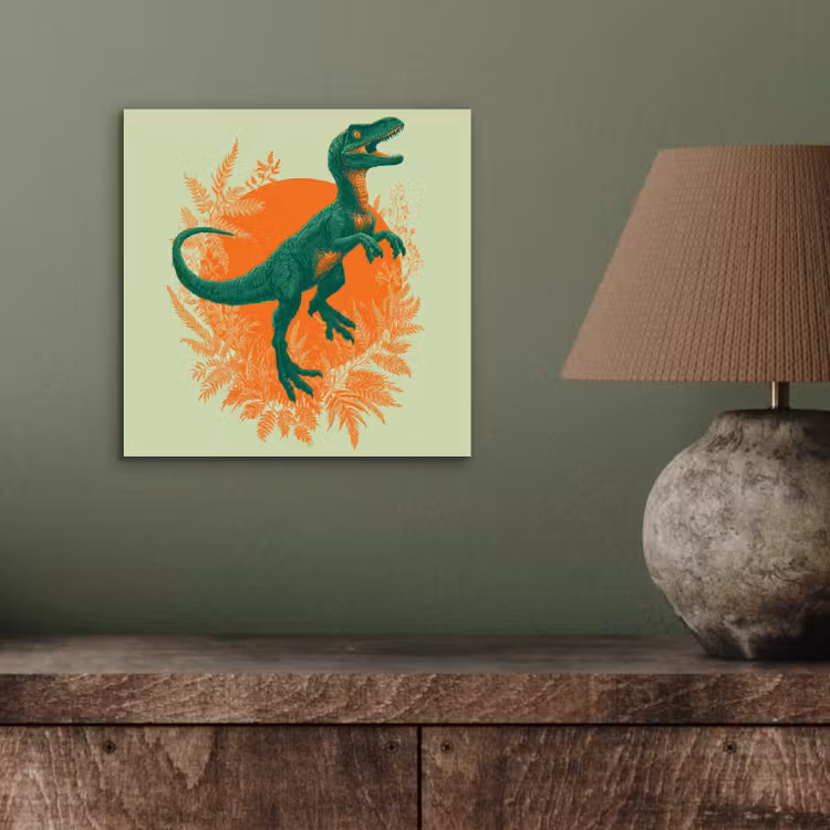 Dinosaurus - Groen - Planten - Cirkel aluminium wit klein -sfeer2