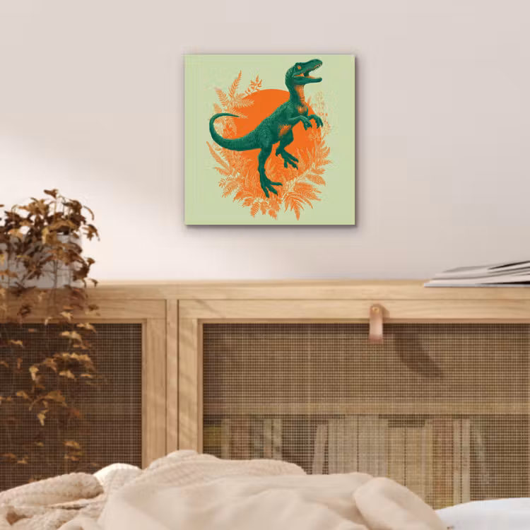 Dinosaurus - Groen - Planten - Cirkel aluminium wit klein -sfeer3