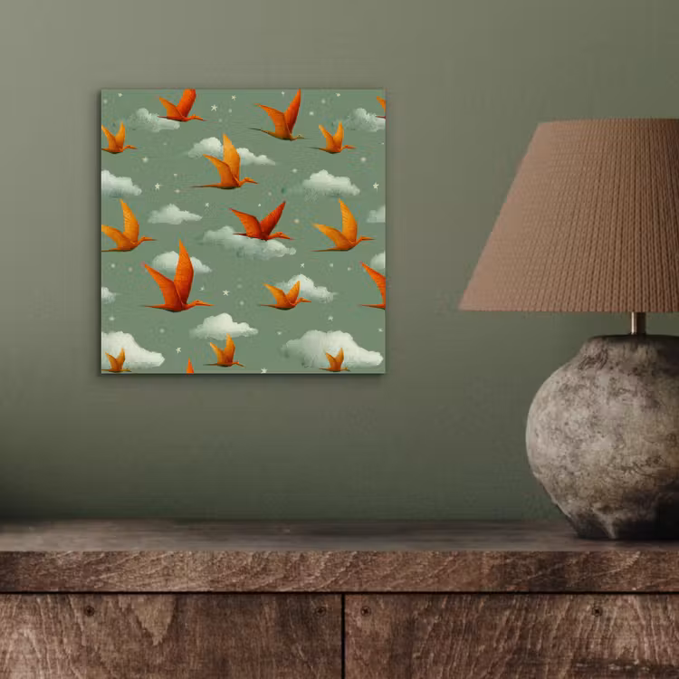 Dinosaurussen - Wolken - Sterren - Oranje aluminium wit klein -sfeer2