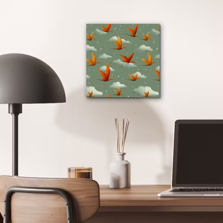 Dinosaurussen - Wolken - Sterren - Oranje aluminium wit klein -sfeer5