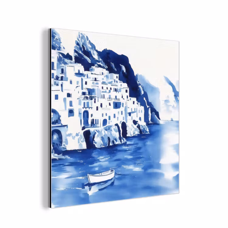 Dorp - Rotswand - Roeiboot - Water aluminium wit klein -3d