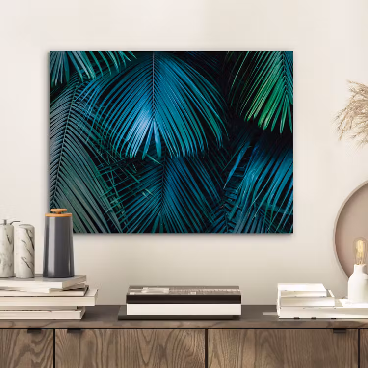 Inductie mat - Jungle - Inductie beschermer - Palmblad - Natuur aluminium wit klein -sfeer1