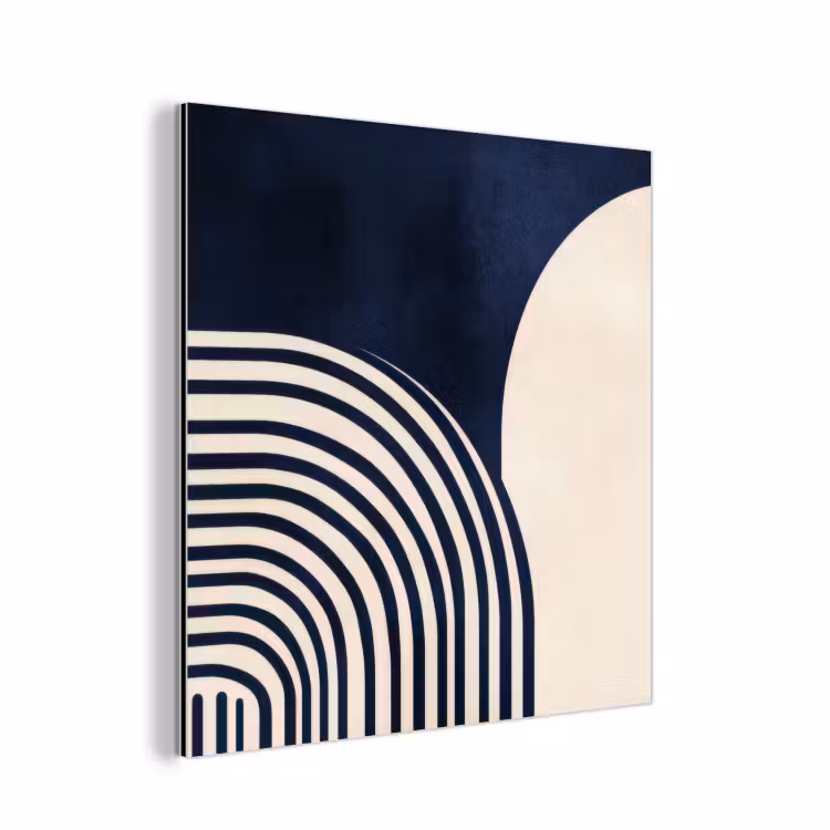 Donkerblauw - Abstract - Lijnen aluminium wit klein -3d