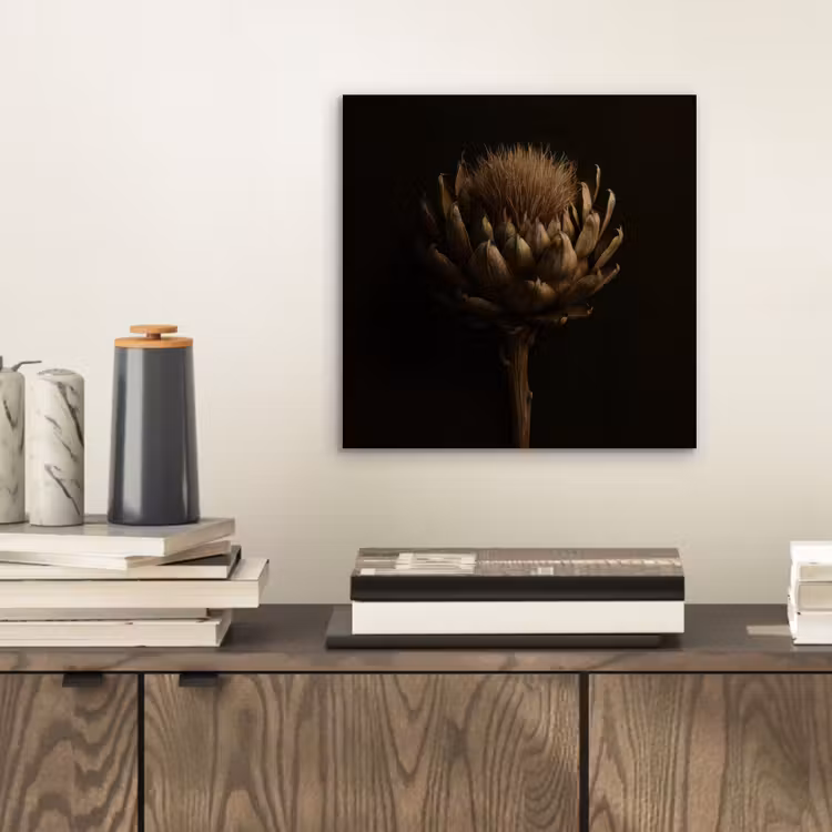 Donkerbruin - Bloem - Textuur - Artisjok aluminium wit klein -sfeer1