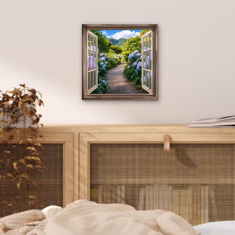 Doorkijk - Hortensia - Pad - Natuur aluminium wit klein -sfeer3