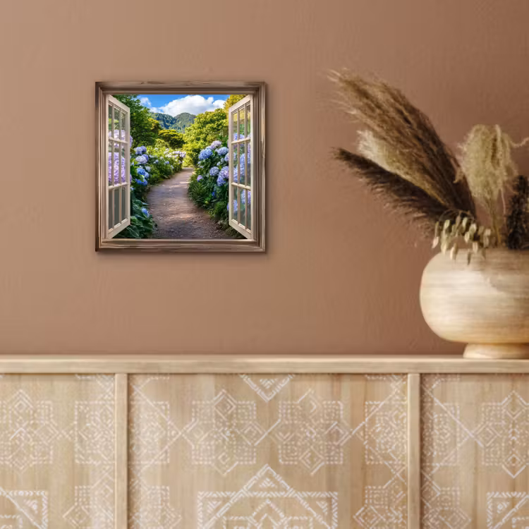 Doorkijk - Hortensia - Pad - Natuur aluminium wit klein -sfeer4