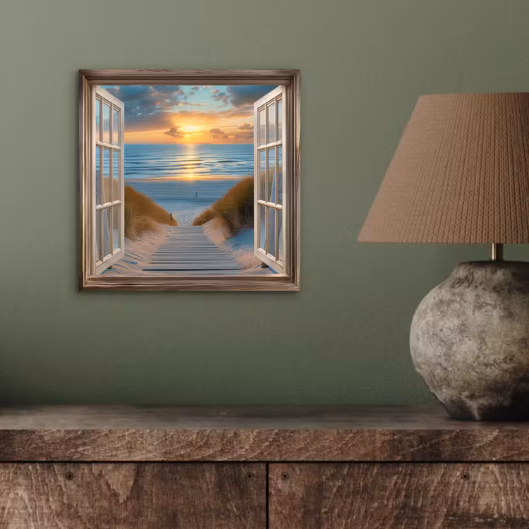 Doorkijk - Strand - Pad - Zonsondergang aluminium wit klein -sfeer2