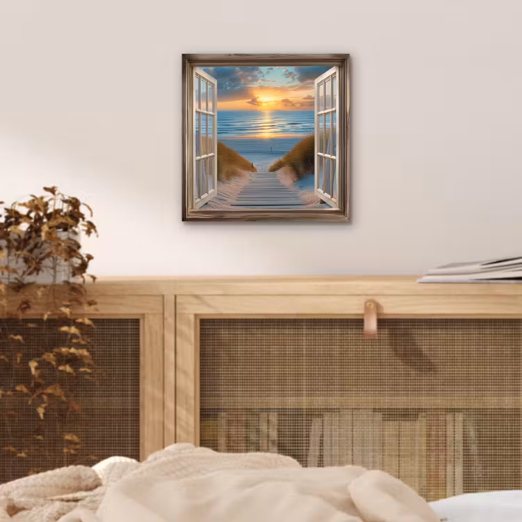 Doorkijk - Strand - Pad - Zonsondergang aluminium wit klein -sfeer3