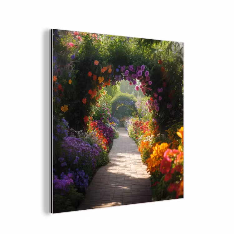 Doorkijk - Pad - Bloemen - Struik - Kleurrijk aluminium wit klein -3d