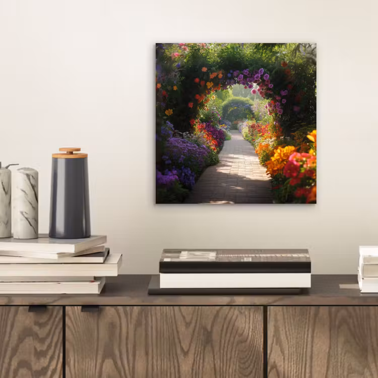 Doorkijk - Pad - Bloemen - Struik - Kleurrijk aluminium wit klein -sfeer1