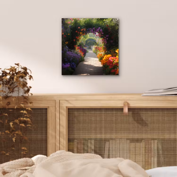 Doorkijk - Pad - Bloemen - Struik - Kleurrijk aluminium wit klein -sfeer3