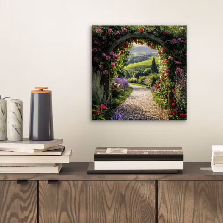 Doorkijk - Tuinboog - Bloemen - Natuur - Pad aluminium wit klein -sfeer1
