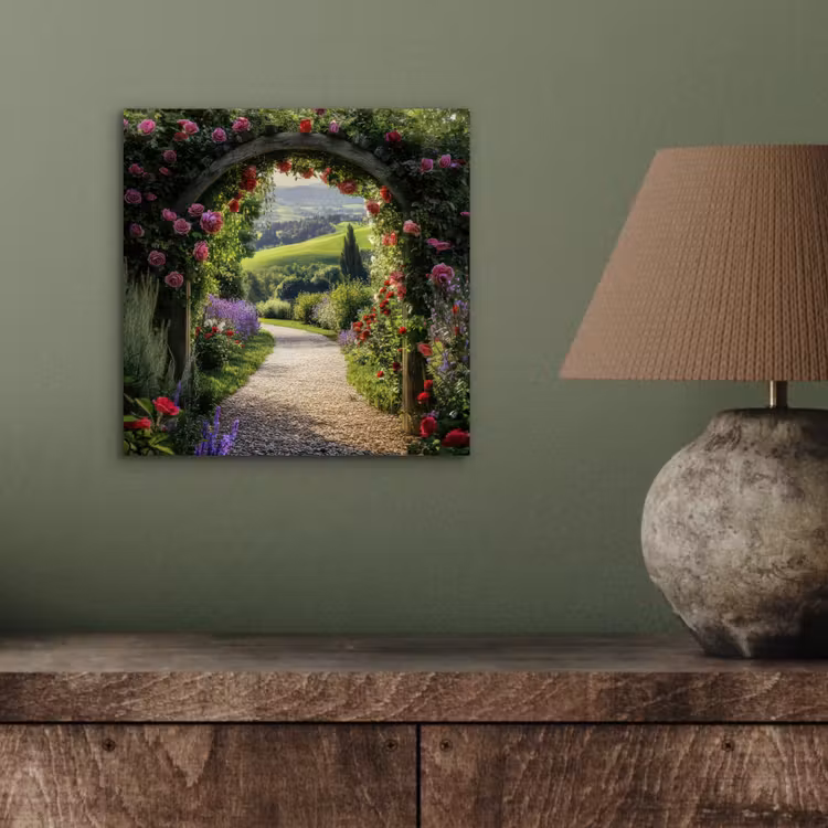 Doorkijk - Tuinboog - Bloemen - Natuur - Pad aluminium wit klein -sfeer2