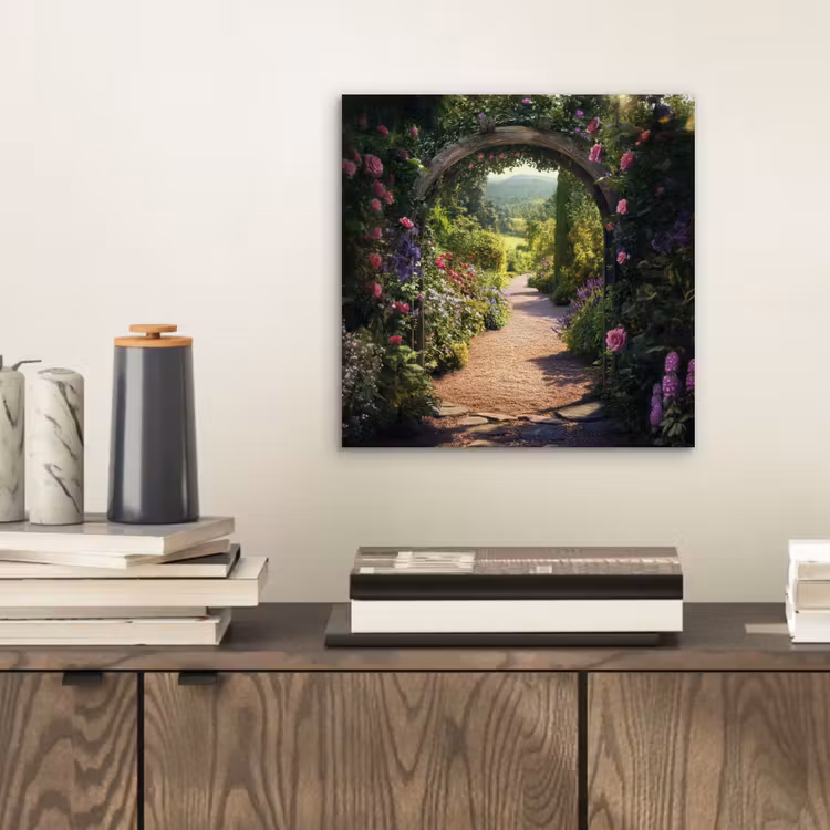 Doorkijk - Bloemen - Natuur - Rozenboog aluminium wit klein -sfeer1