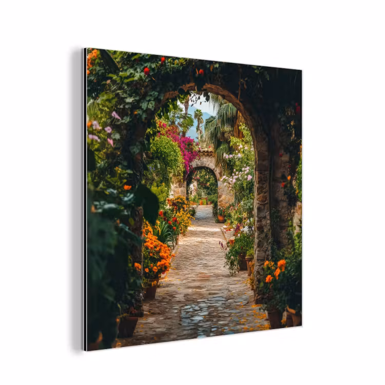 Doorkijk - Bloemen - Poort - Stenen aluminium wit klein -3d