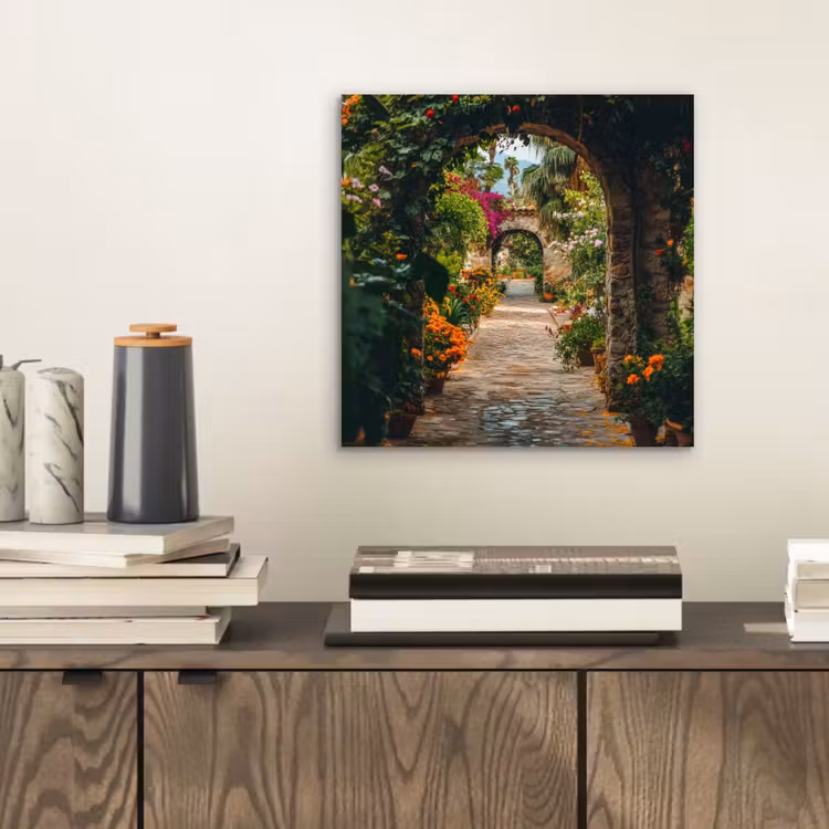 Doorkijk - Bloemen - Poort - Stenen aluminium wit klein -sfeer1