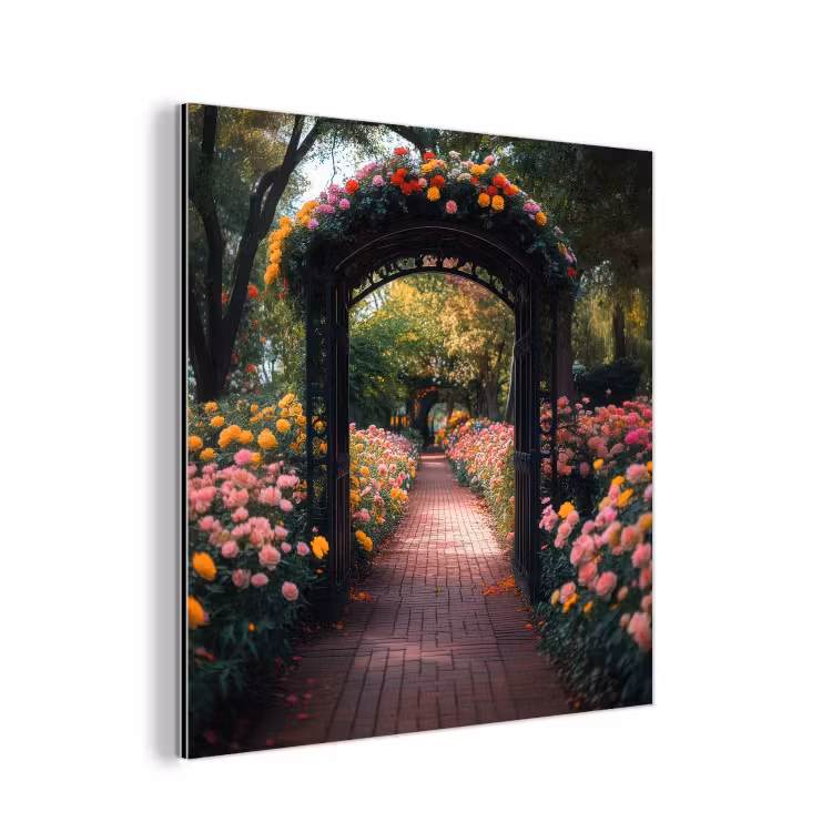 Doorkijk - Bloemen - Pad - Natuur - Kleurrijk aluminium wit klein -3d
