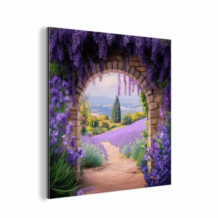 Doorkijk - Lavendel - Bloemen - Paars - Poort aluminium wit klein -3d