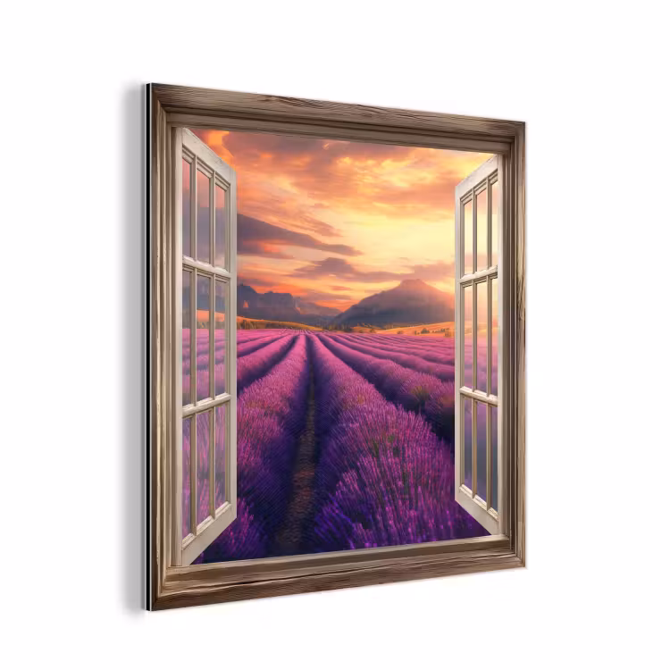 Doorkijk - Lavendel - Landschap - Bloemen - Paars aluminium wit klein -3d