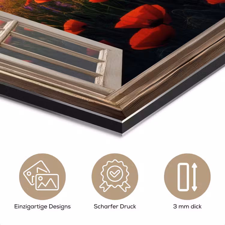 Doorkijk - Klaprozen - Bloemen - Rood - Open raam aluminium wit klein -closeup_DE