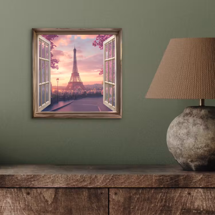 Doorkijk - Parijs - Eiffeltoren - Roze - Kersenbloesem aluminium wit klein -sfeer2