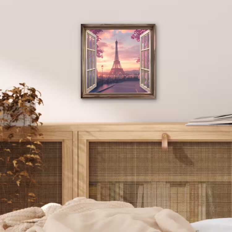 Doorkijk - Parijs - Eiffeltoren - Roze - Kersenbloesem aluminium wit klein -sfeer3