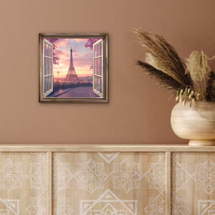 Doorkijk - Parijs - Eiffeltoren - Roze - Kersenbloesem aluminium wit klein -sfeer4