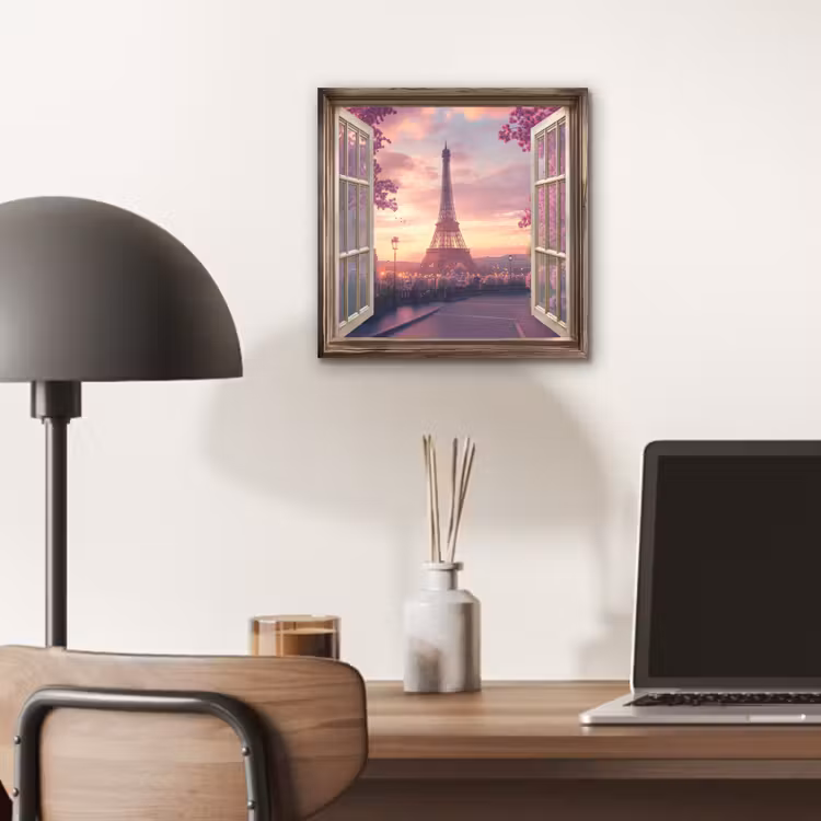 Doorkijk - Parijs - Eiffeltoren - Roze - Kersenbloesem aluminium wit klein -sfeer5