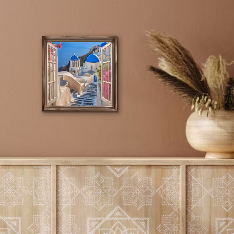 Doorkijk - Santorini - Landschap - Blauw - Grieks aluminium wit klein -sfeer4