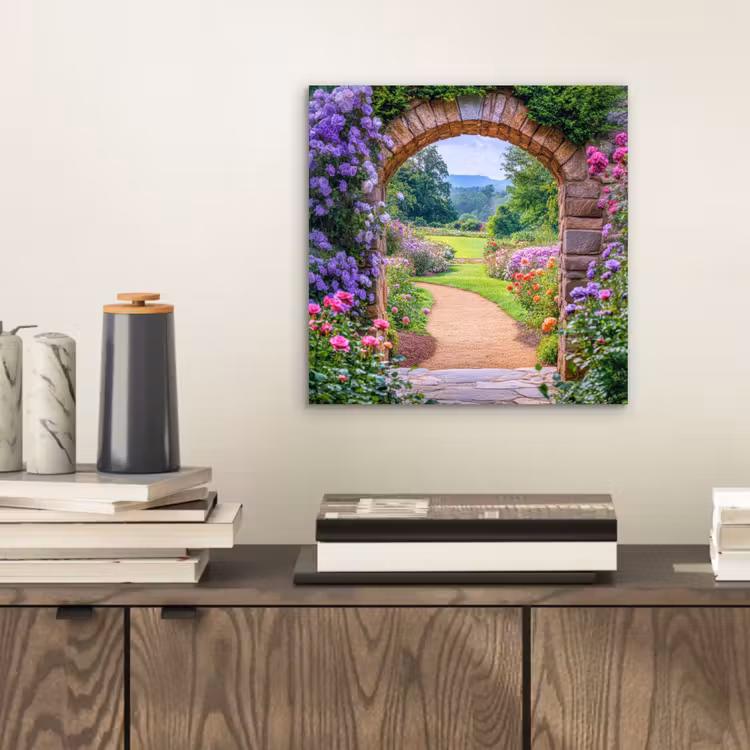 Doorkijk - Poort - Bloemen - Tuin aluminium wit klein -sfeer1