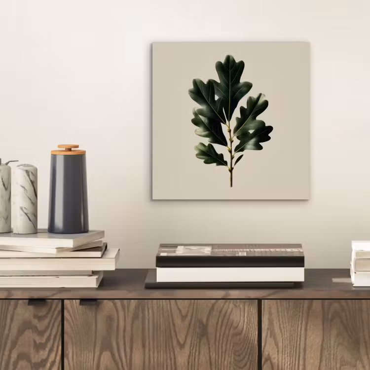 Eikenbladeren - Beige - Groen - Golvende randen aluminium wit klein -sfeer1