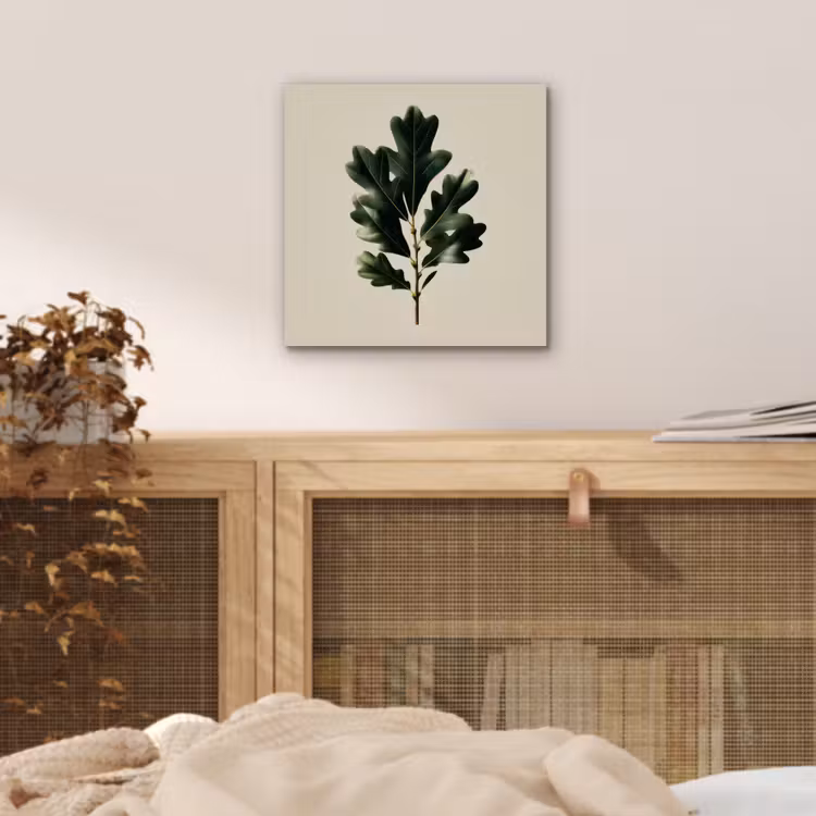 Eikenbladeren - Beige - Groen - Golvende randen aluminium wit klein -sfeer3