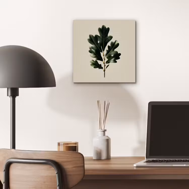 Eikenbladeren - Beige - Groen - Golvende randen aluminium wit klein -sfeer5