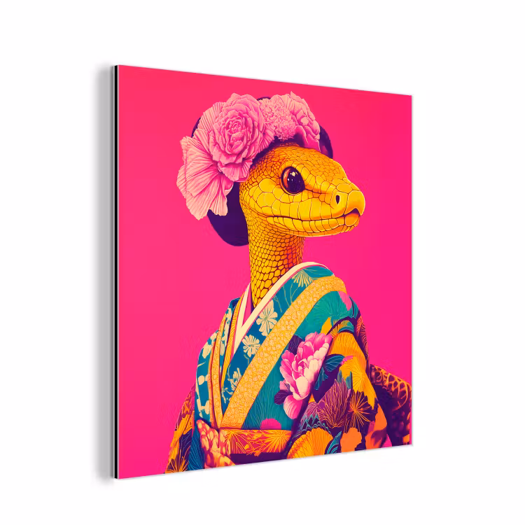 Hagedis - Bloemen - Roze - Kimono aluminium wit klein -3d