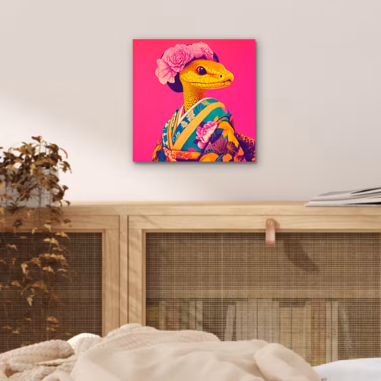 Hagedis - Bloemen - Roze - Kimono aluminium wit klein -sfeer3