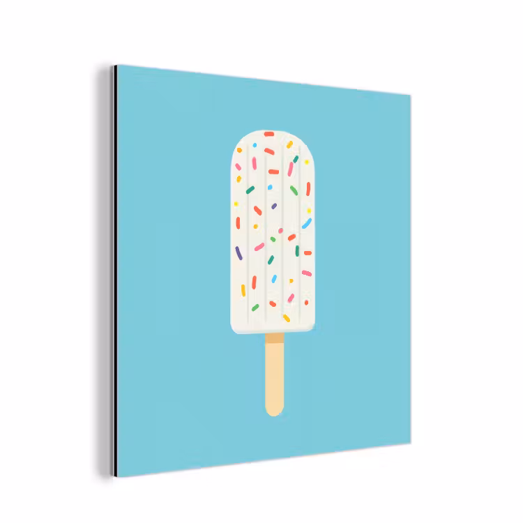 Ijsje - Stokje - Sprinkles - Lichtblauw aluminium wit klein -3d
