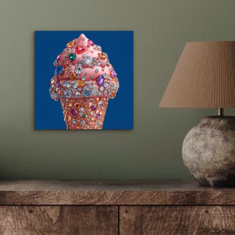 Ijsje - Hoorntje - Steentjes - Blauw aluminium wit klein -sfeer2