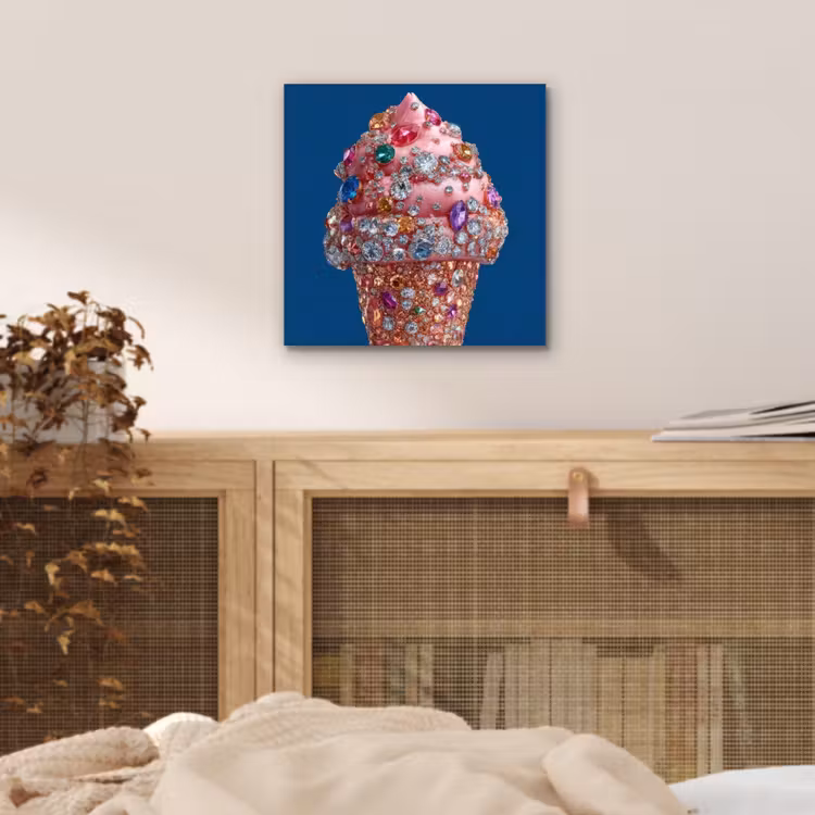 Ijsje - Hoorntje - Steentjes - Blauw aluminium wit klein -sfeer3