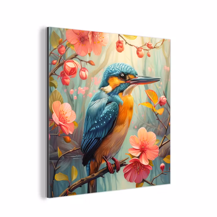 IJsvogel - Bloesem - Natuur - Vogels - Bloemen aluminium wit klein -3d